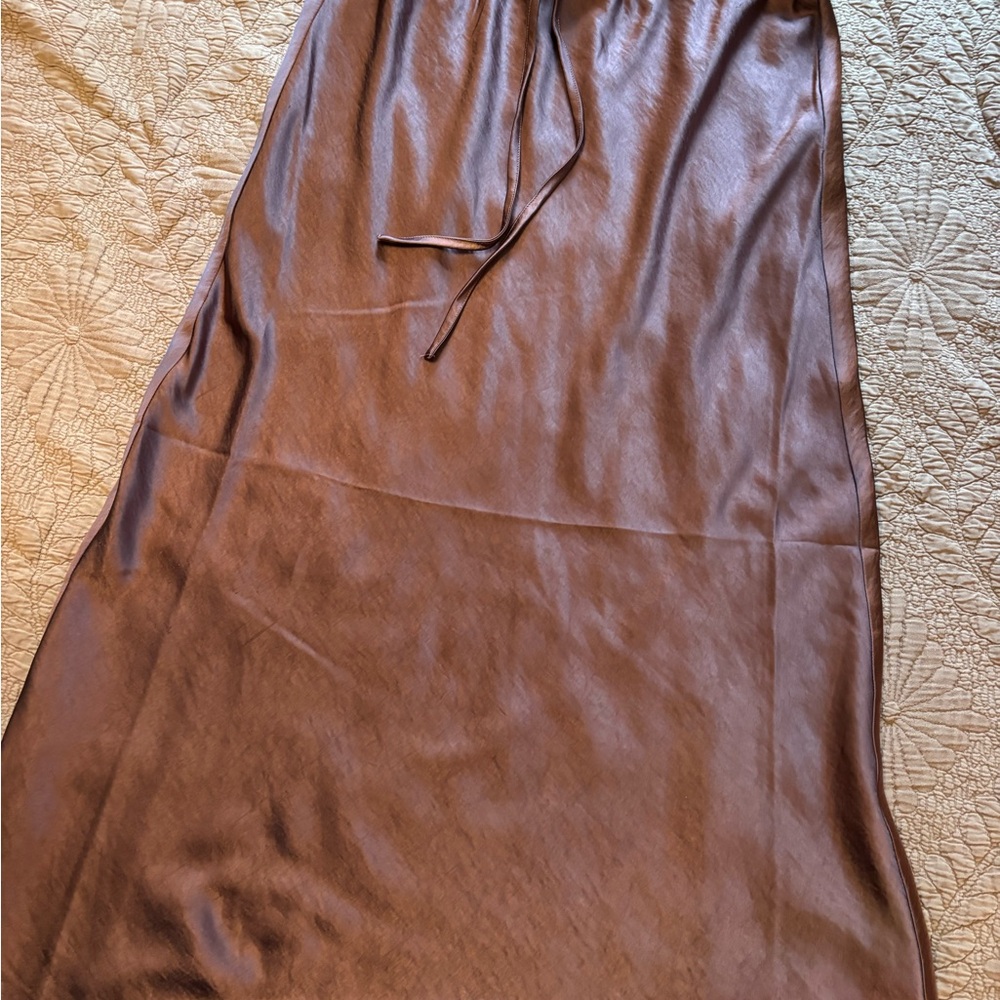 Chic Satin Maxi Skirt in Rich Brown